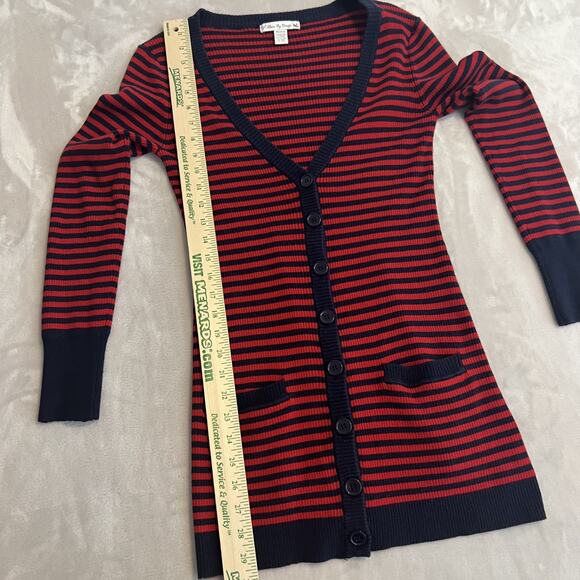 Y2K Love By Design Sweater Womens Medium Red Blue Striped Cardigan Preppy Twee - Picture 6 of 8